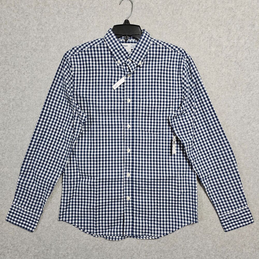 Mens Old Navy Button Up Shirt Bundle Size Small Blue Red Long Sleeve Slim Fit - Picture 2 of 16